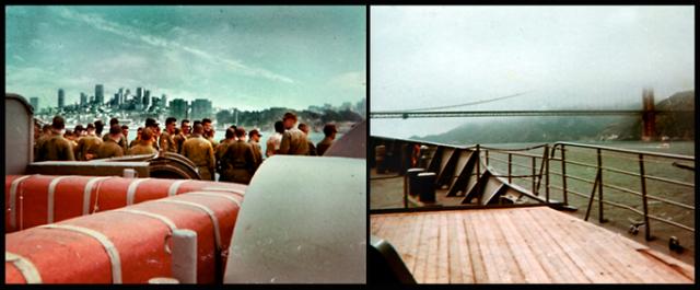 Aboard the WWII-era USNS Hugh J. Gaffey headed under the Golden Gate to Vietnam, August 1966
